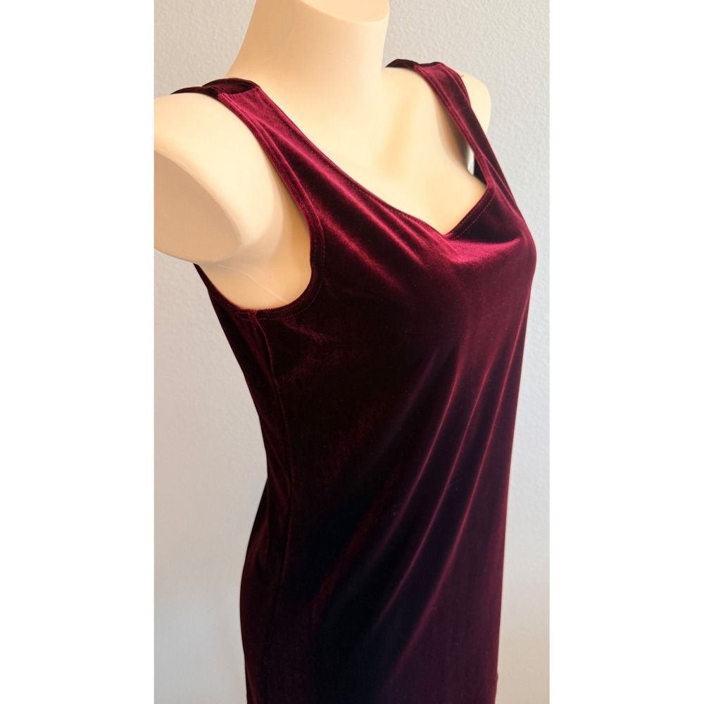 VTG Soda Blu Burgundy Velvet Mini Dress Medium 90s Y2K Sleeveless V-Neck - Picture 5 of 6